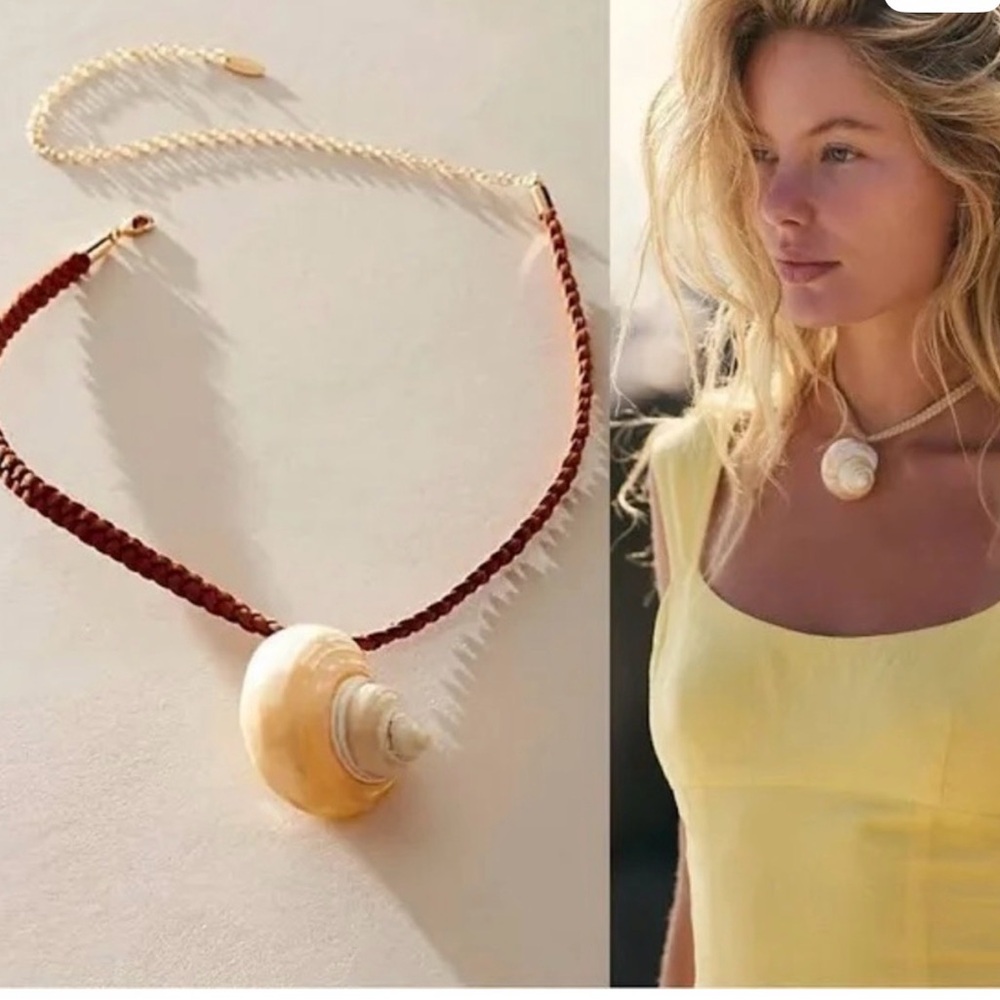 Shell Pendant Braided Choker Necklace - Brown Sara free people